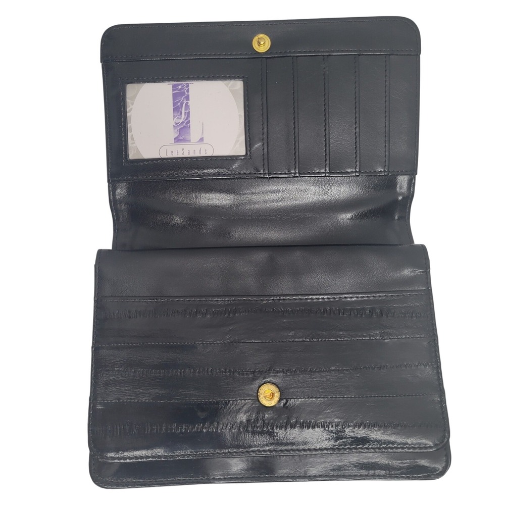 Lee Sands Eel Skin Black Leather Crossbody Wallet Clutch Organizer 7.5x6 Vtg New